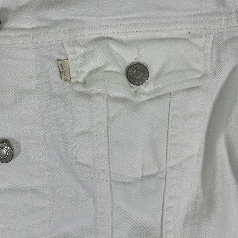 Levis Womens White Denim Trucker Jacket Large Stretch Cotton 77306-0004 - Picture 3 of 9